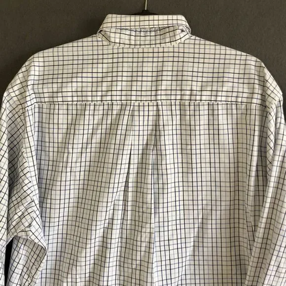 Button Up Dress Shirt Men's Sz L White Long Sleeve Blue Checkered George Western - Picture 12 of 13